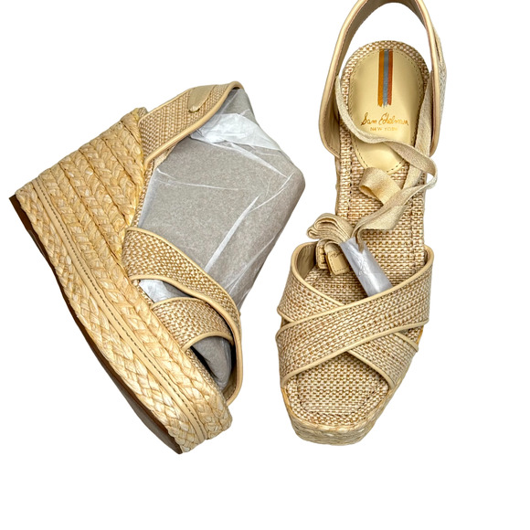 Sam Edelman Tan Vaughn Open Toe Wedges NEW Size 9M - Picture 2 of 10
